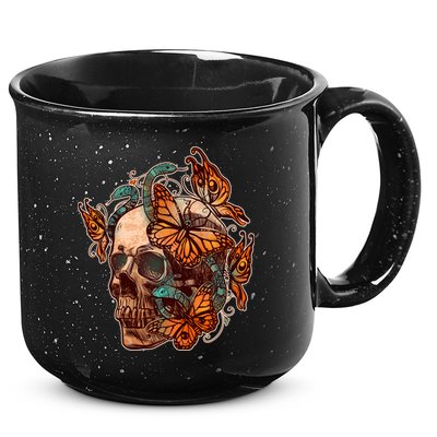 Vintage Graphic Skull Snakes And Butterflies  15oz Campfire Ceramic Mug