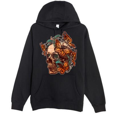 Vintage Graphic Skull Snakes And Butterflies  Premium Pullover Hoodie
