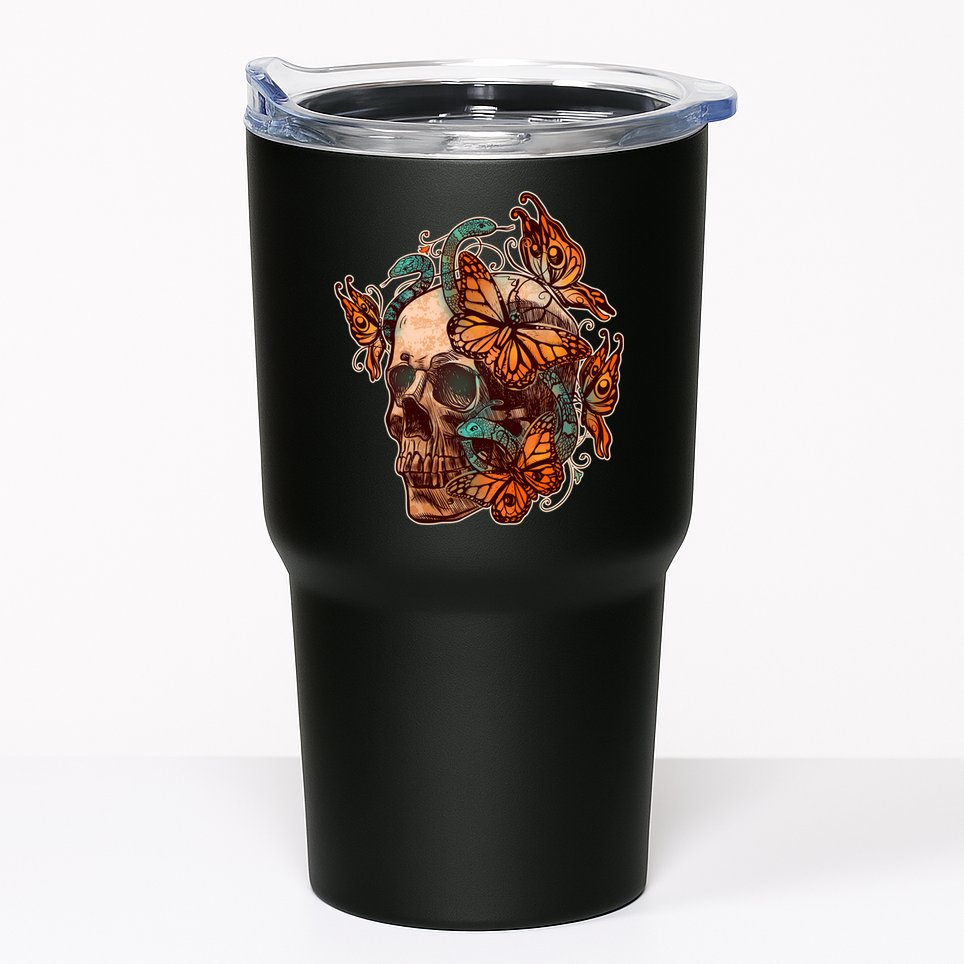 Vintage Graphic Skull Snakes And Butterflies  Tumbler