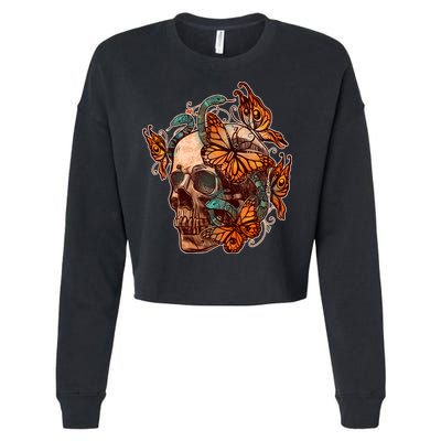Vintage Graphic Skull Snakes And Butterflies  Cropped Pullover Crew
