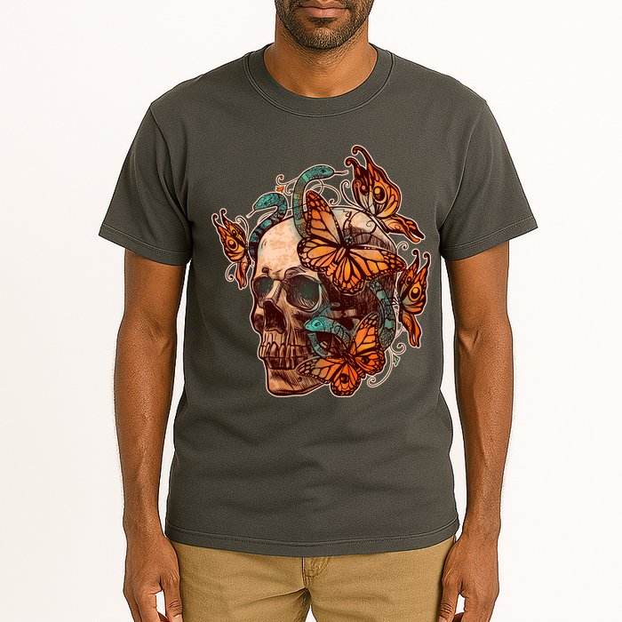 Vintage Graphic Skull Snakes And Butterflies  Tall T-Shirt