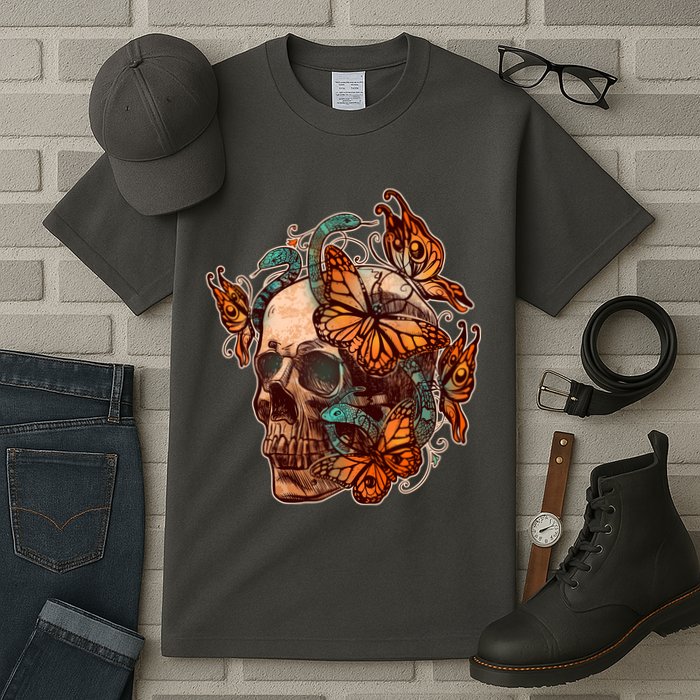 Vintage Graphic Skull Snakes And Butterflies  Tall T-Shirt