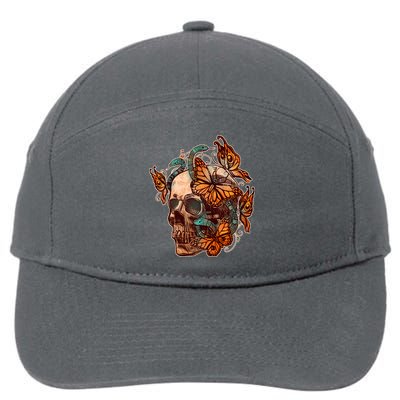 Vintage Graphic Skull Snakes And Butterflies  7-Panel Snapback Hat