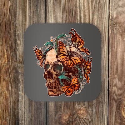 Vintage Graphic Skull Snakes And Butterflies  Coaster