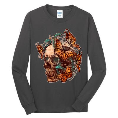 Vintage Graphic Skull Snakes And Butterflies  Tall Long Sleeve T-Shirt