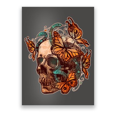 Vintage Graphic Skull Snakes And Butterflies  Poster