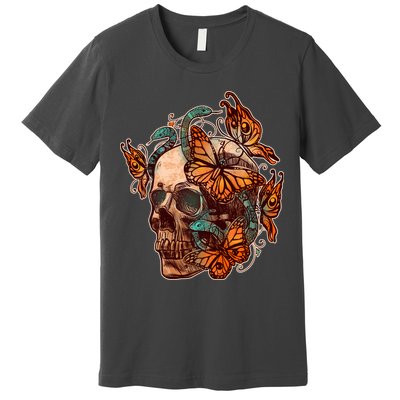 Vintage Graphic Skull Snakes And Butterflies  Premium T-Shirt