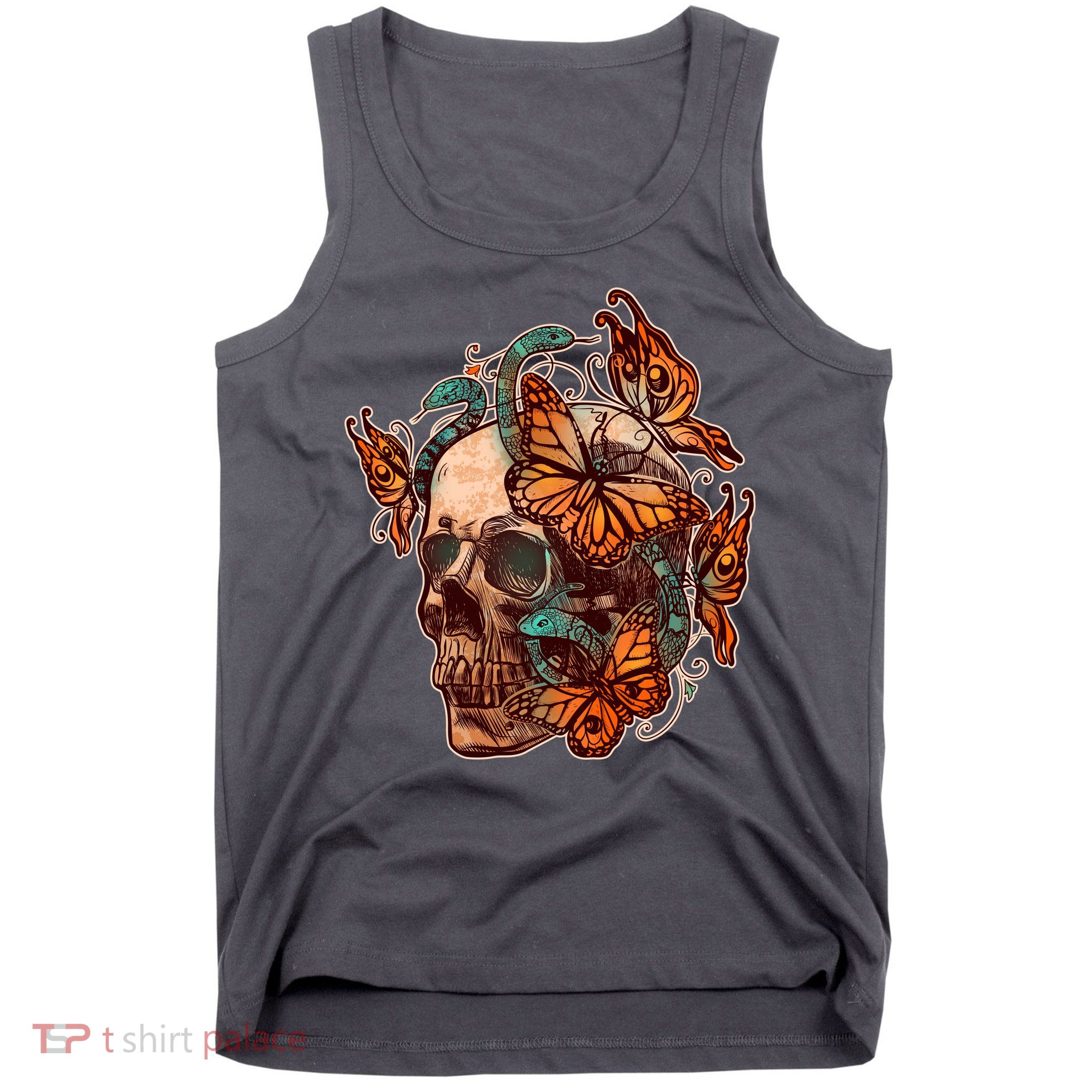 Vintage Graphic Skull Snakes And Butterflies  Tank Top