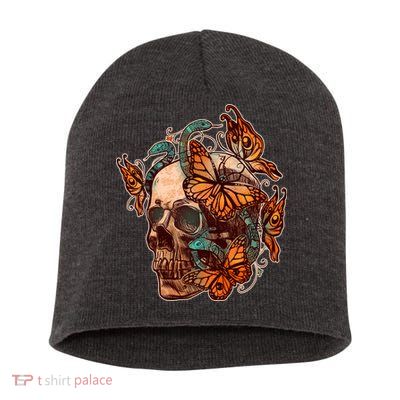 Vintage Graphic Skull Snakes And Butterflies  Short Acrylic Beanie