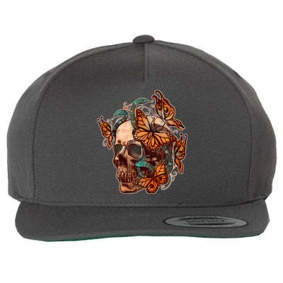 Vintage Graphic Skull Snakes And Butterflies  Wool Snapback Cap