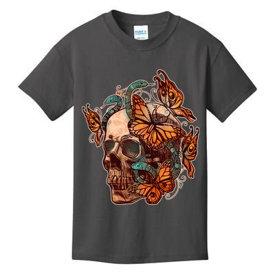 Vintage Graphic Skull Snakes And Butterflies  Kids T-Shirt
