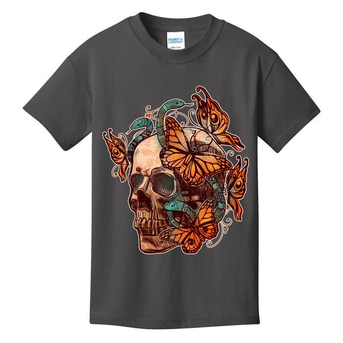 Vintage Graphic Skull Snakes And Butterflies  Kids T-Shirt
