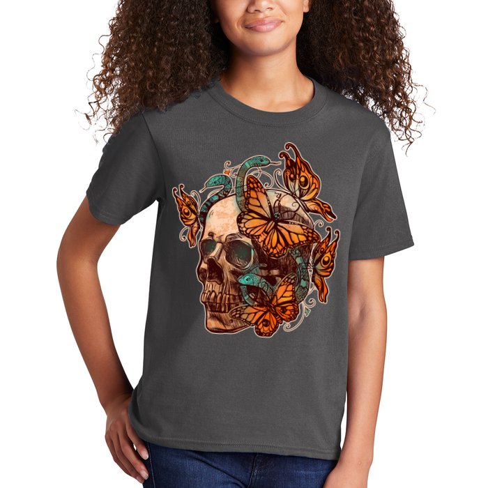 Vintage Graphic Skull Snakes And Butterflies  Kids T-Shirt
