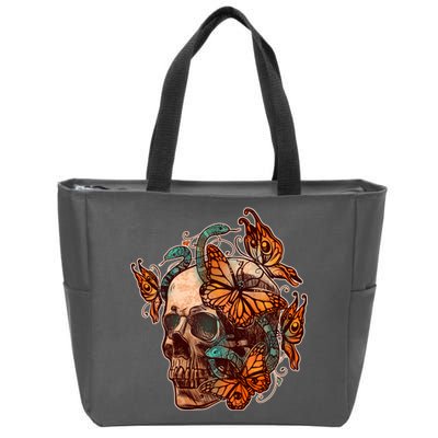 Vintage Graphic Skull Snakes And Butterflies  Zip Tote Bag