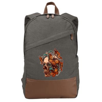 Vintage Graphic Skull Snakes And Butterflies  Cotton Canvas Backpack