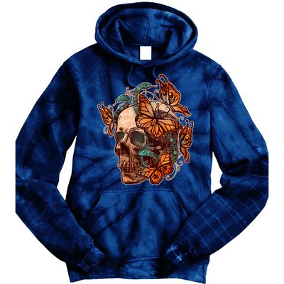 Vintage Graphic Skull Snakes And Butterflies  Tie Dye Hoodie