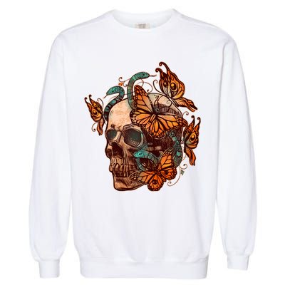Vintage Graphic Skull Snakes And Butterflies  Garment-Dyed Sweatshirt