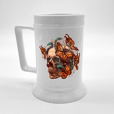 Vintage Graphic Skull Snakes And Butterflies  Beer Stein