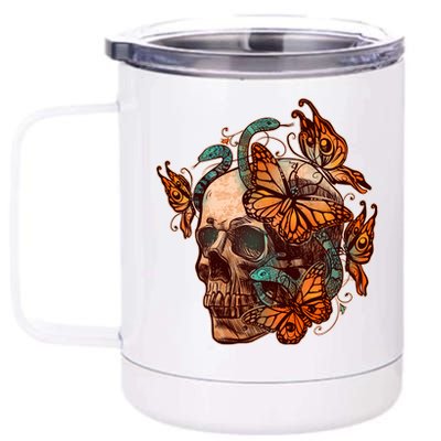 Vintage Graphic Skull Snakes And Butterflies  12 oz Stainless Steel Tumbler Cup