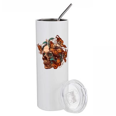 Vintage Graphic Skull Snakes And Butterflies  Stainless Steel Tumbler