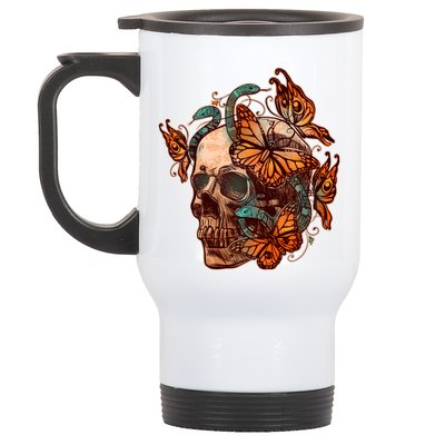 Vintage Graphic Skull Snakes And Butterflies  Stainless Steel Travel Mug