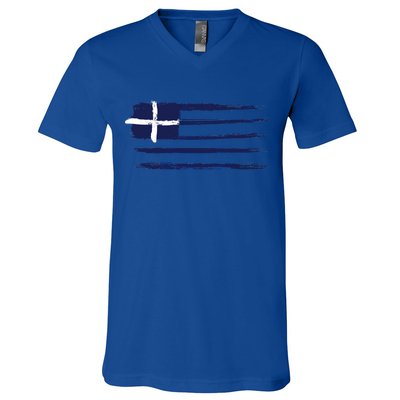 Vintage Greece Flag V-Neck T-Shirt