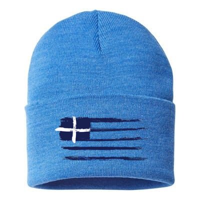 Vintage Greece Flag Sustainable Knit Beanie