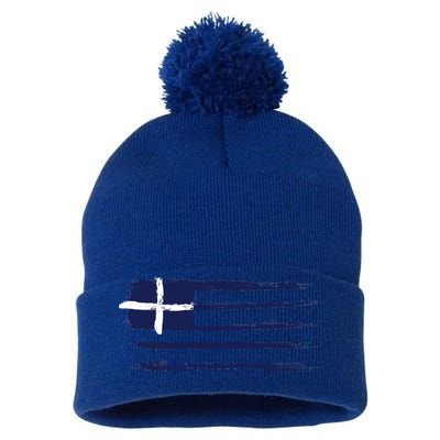 Vintage Greece Flag Pom Pom 12in Knit Beanie