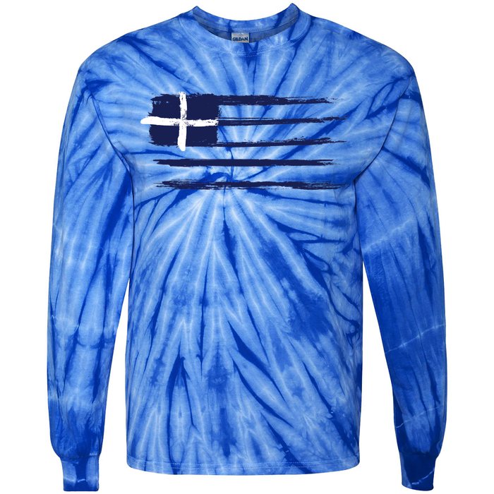 Vintage Greece Flag Tie-Dye Long Sleeve Shirt