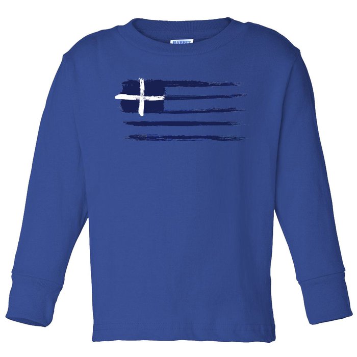 Vintage Greece Flag Toddler Long Sleeve Shirt