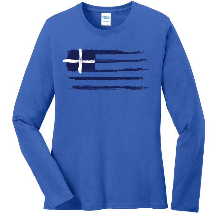 Vintage Greece Flag Ladies Long Sleeve Shirt