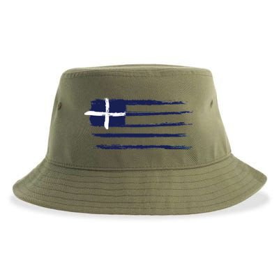 Vintage Greece Flag Sustainable Bucket Hat