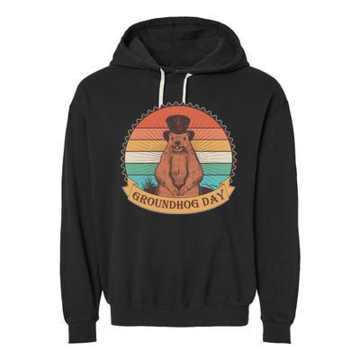 Vintage Groundhog Day Emblem Garment-Dyed Fleece Hoodie