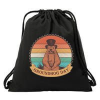 Vintage Groundhog Day Emblem Drawstring Bag
