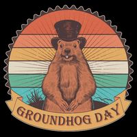 Vintage Groundhog Day Emblem Drawstring Bag