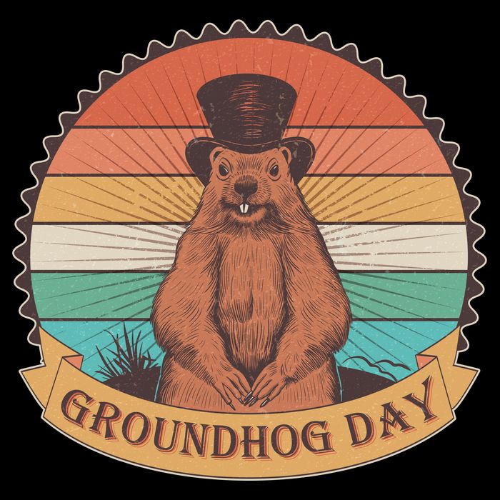 Vintage Groundhog Day Emblem Drawstring Bag