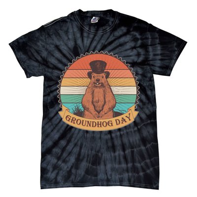 Vintage Groundhog Day Emblem Tie-Dye T-Shirt