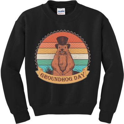 Vintage Groundhog Day Emblem Kids Sweatshirt