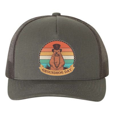 Vintage Groundhog Day Emblem Yupoong Adult 5-Panel Trucker Hat