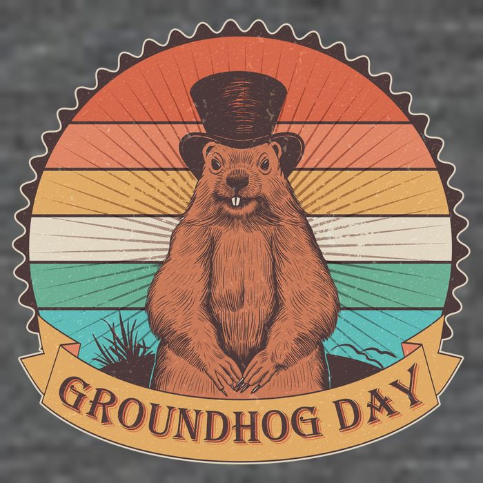 Vintage Groundhog Day Emblem 7-Panel Snapback Hat