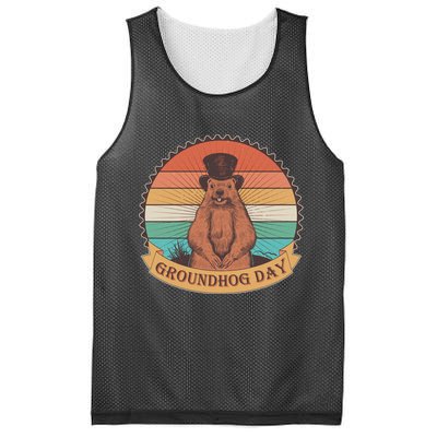 Vintage Groundhog Day Emblem Mesh Reversible Basketball Jersey Tank