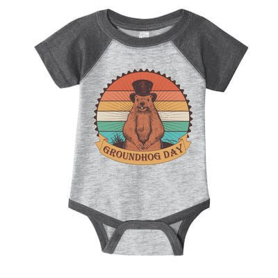 Vintage Groundhog Day Emblem Infant Baby Jersey Bodysuit