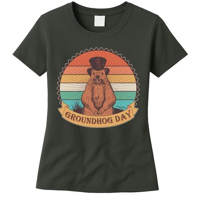 Vintage Groundhog Day Emblem Womens T-Shirt