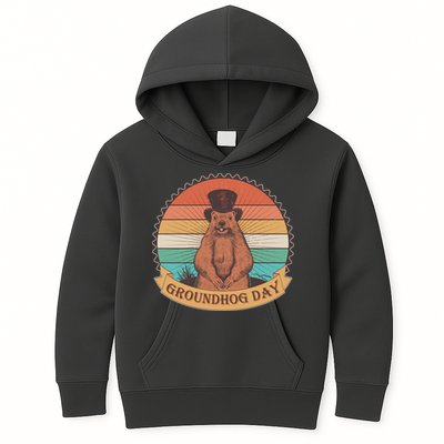 Vintage Groundhog Day Emblem Kids Hoodie