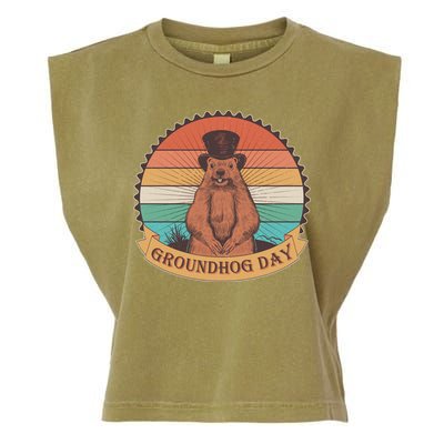 Vintage Groundhog Day Emblem Garment-Dyed Women's Muscle Tee