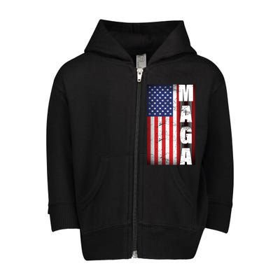 Vintage Grunge MAGA American Flag Toddler Zip Fleece Hoodie