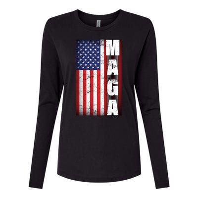 Vintage Grunge MAGA American Flag Womens Cotton Relaxed Long Sleeve T-Shirt