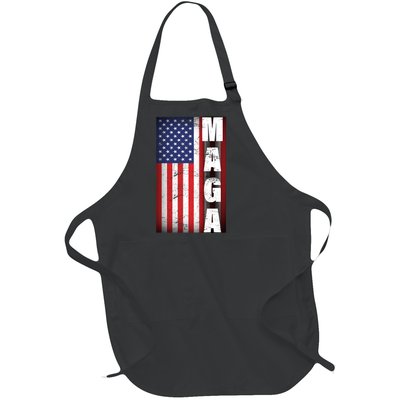 Vintage Grunge MAGA American Flag Full-Length Apron With Pockets