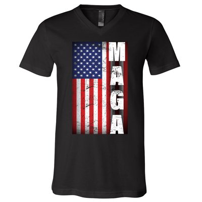 Vintage Grunge MAGA American Flag V-Neck T-Shirt