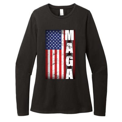 Vintage Grunge MAGA American Flag Womens CVC Long Sleeve Shirt